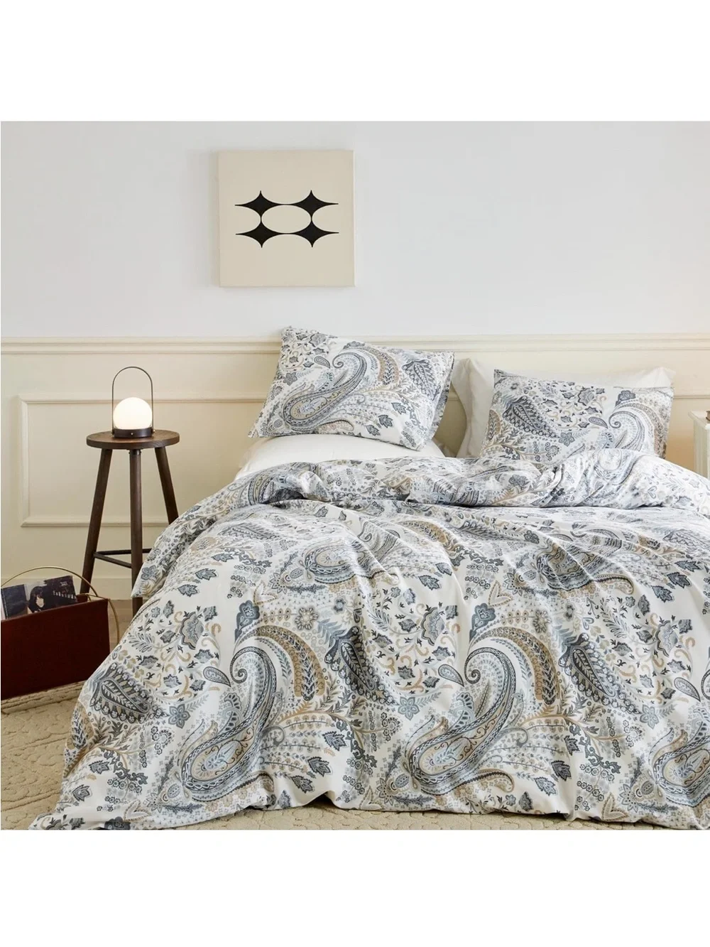 NEW Blue Paisley King Duvet Cover Set.  100% Cotton Vintage Floral 3 Pcs
